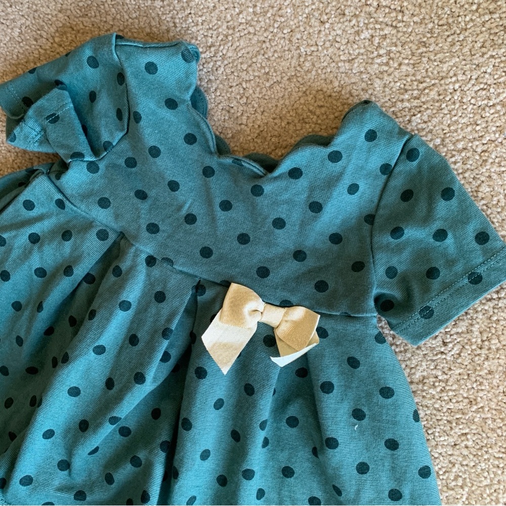 Tahari Green/Teal Polka Dot Dress with Gold Accents